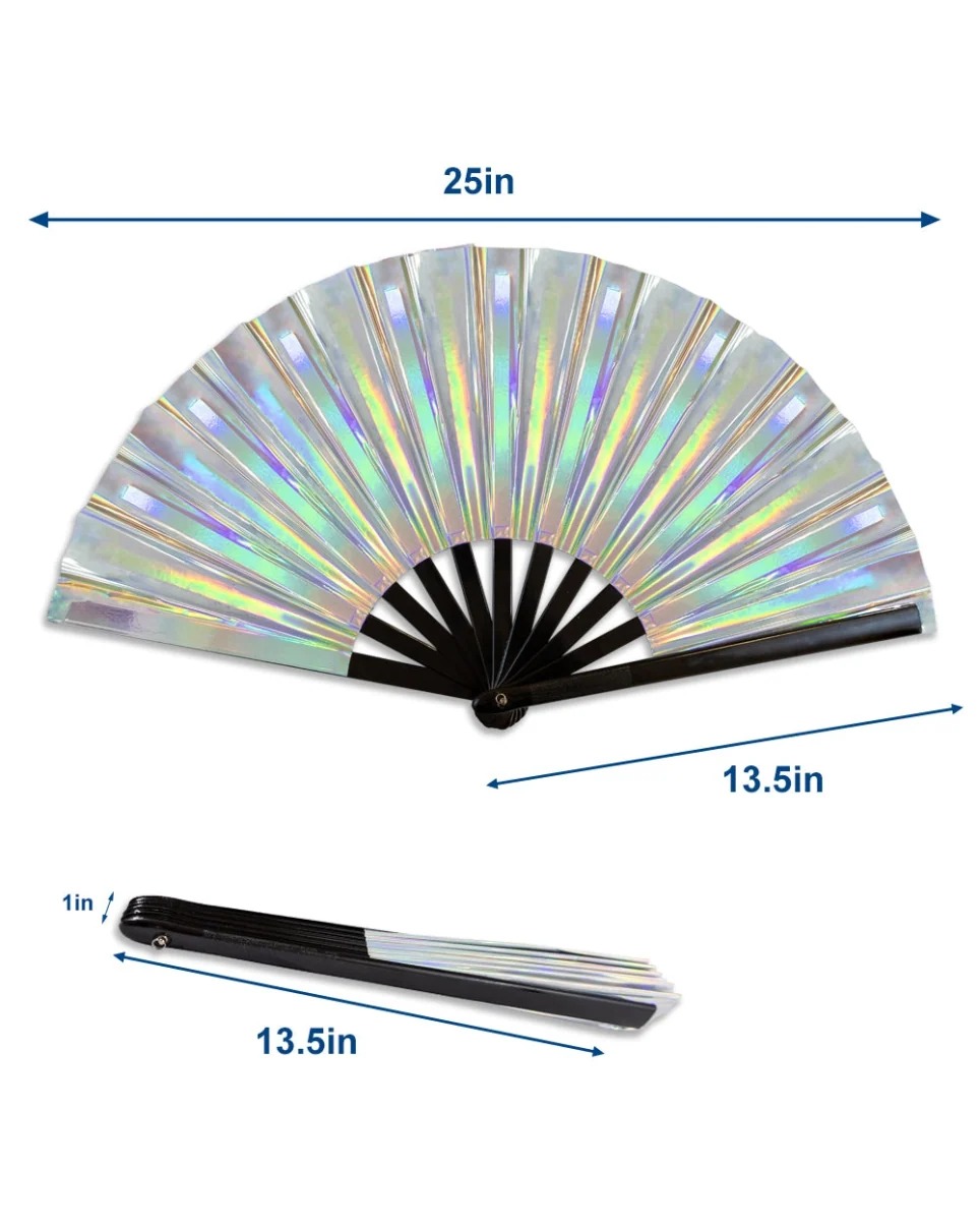 Metallic Silver Unisex Folding Fan - Image 2