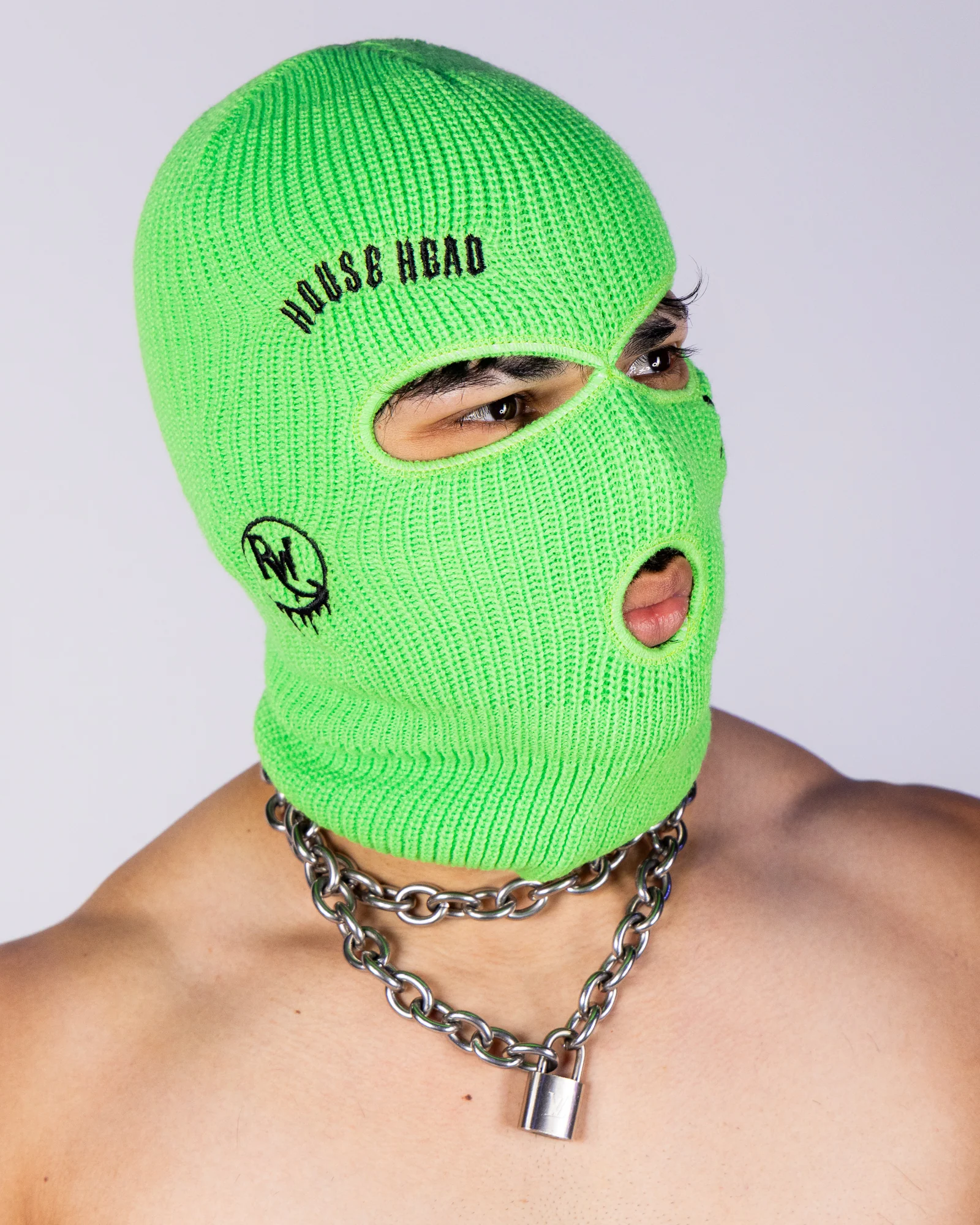 Neon Green House Head Smiles Unisex Ski Mask - Image 3