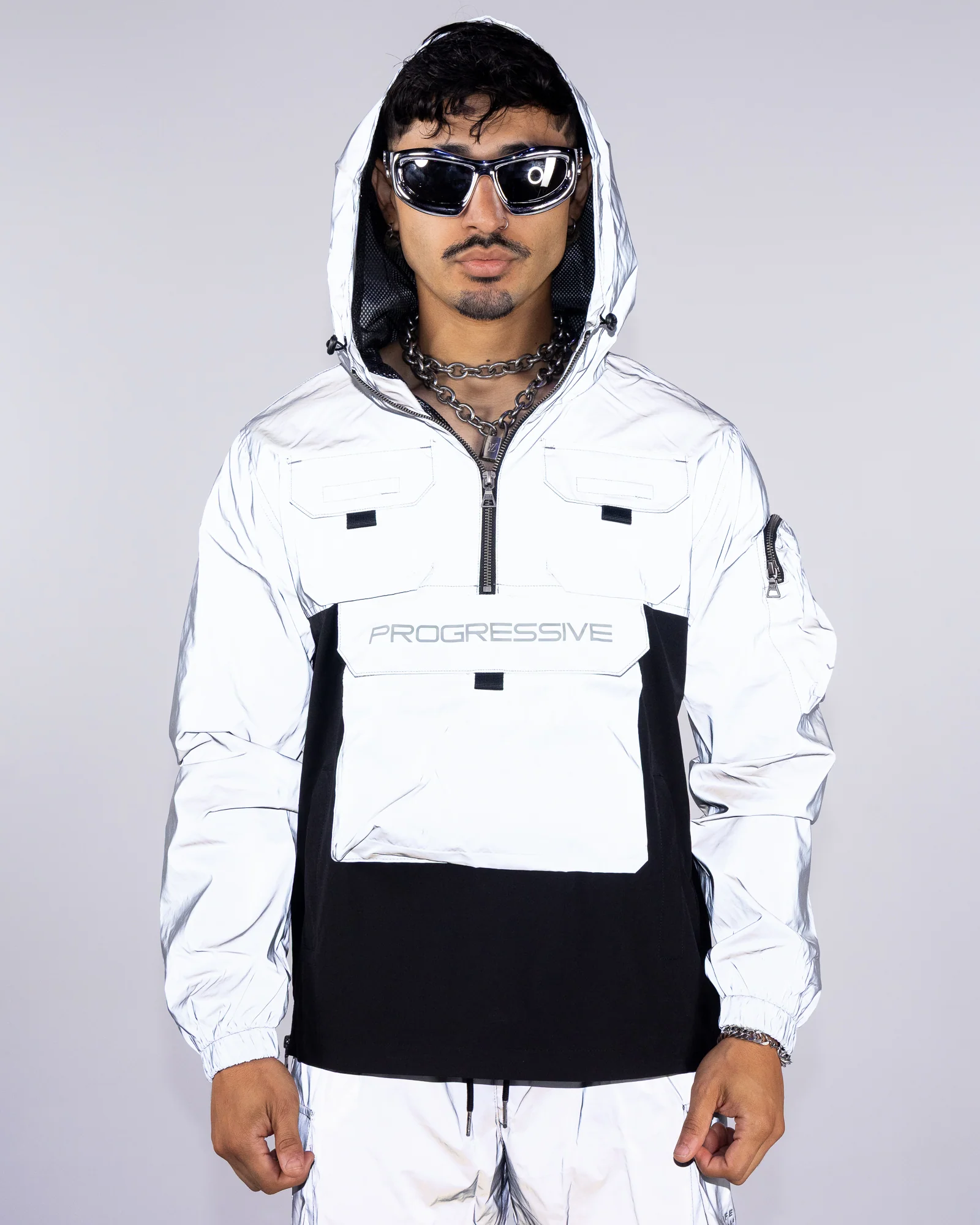 Night Light Men's Silver Reflective Pullover Windbreaker