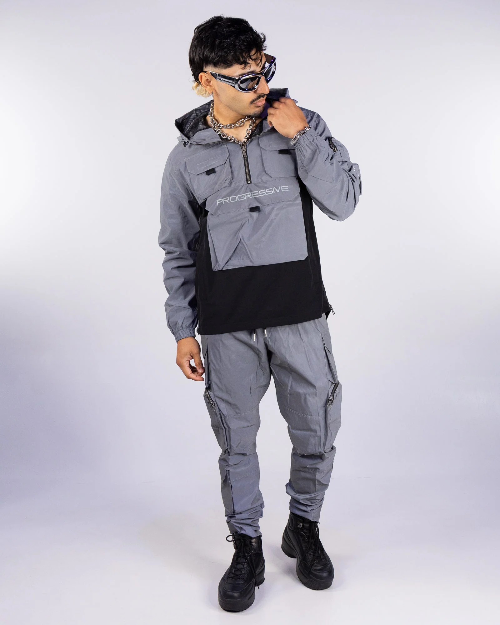 Night Light Men's Silver Reflective Pullover Windbreaker - Image 2