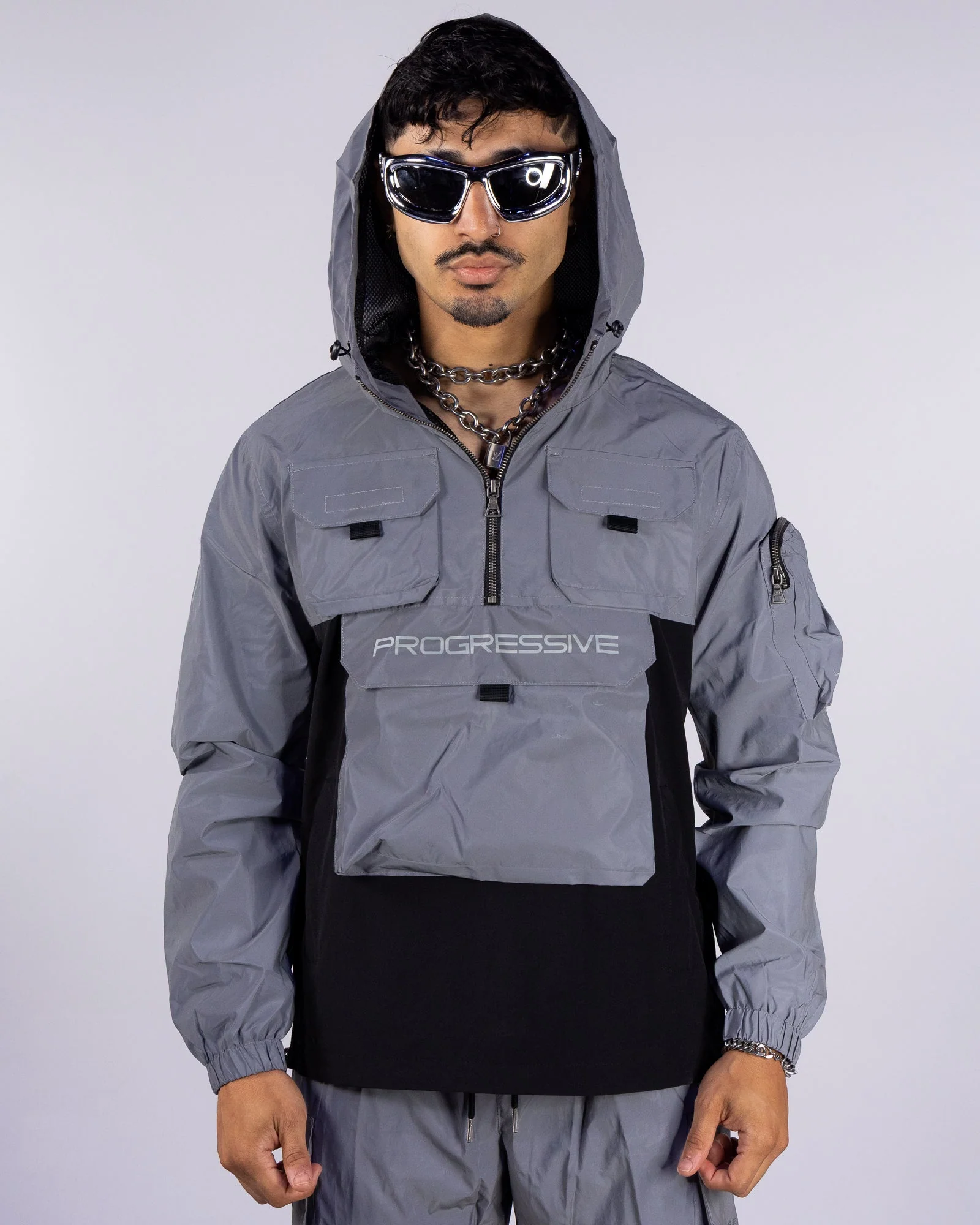 Night Light Men's Silver Reflective Pullover Windbreaker - Image 4