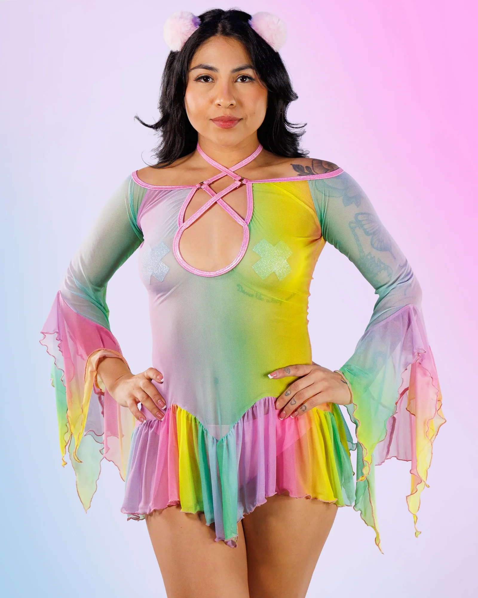 Pastel Rainbow Women's Flow Mesh Dress