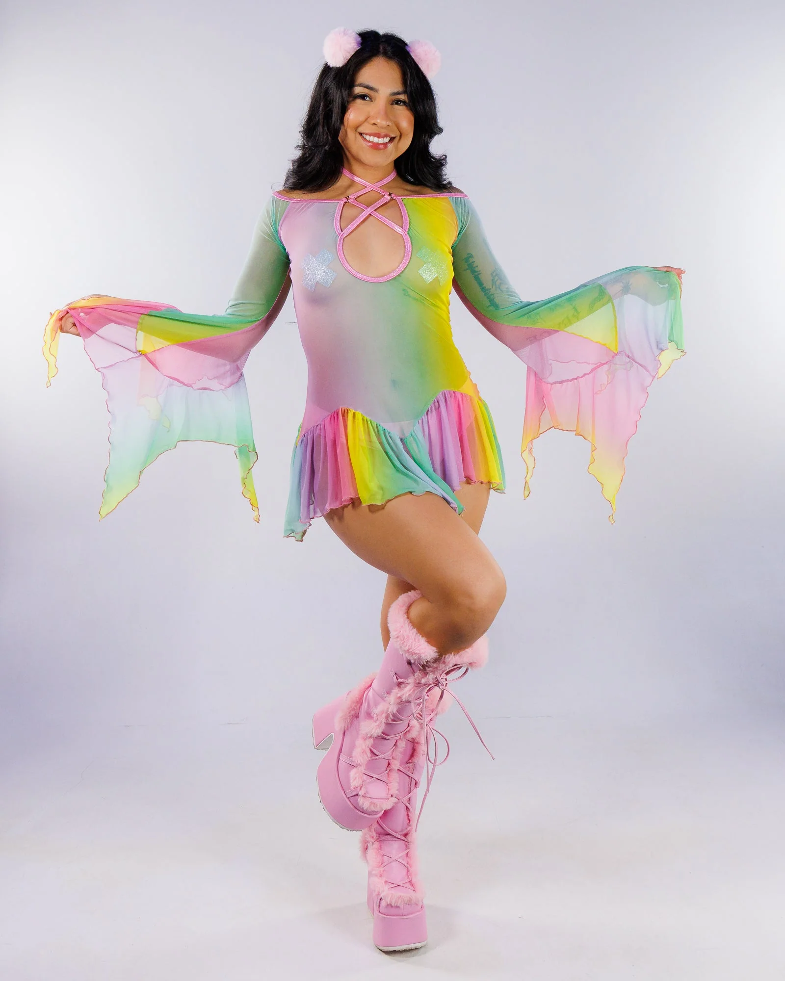 Pastel Rainbow Women's Flow Mesh Dress - Image 2