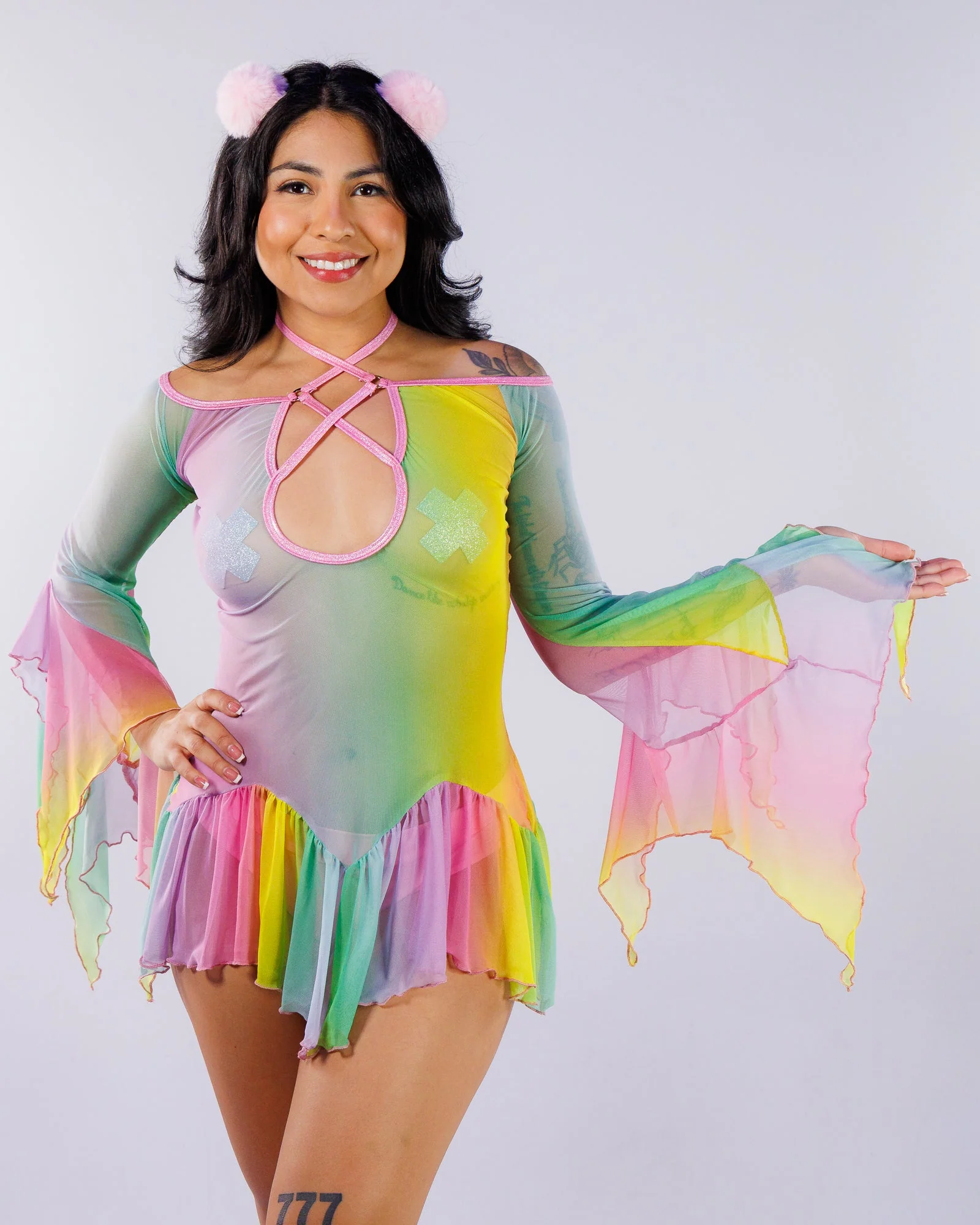 Pastel Rainbow Women's Flow Mesh Dress - Image 4