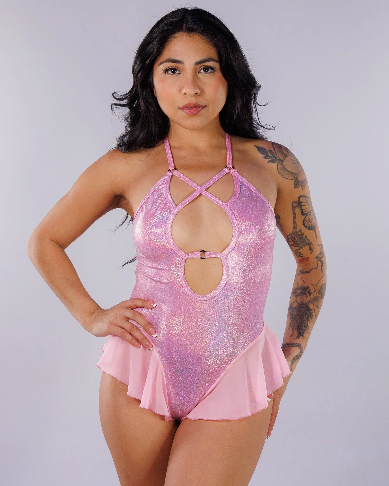Pink Cosmic Shimmer Women's Halter Ballerina Bodysuit - Image 2