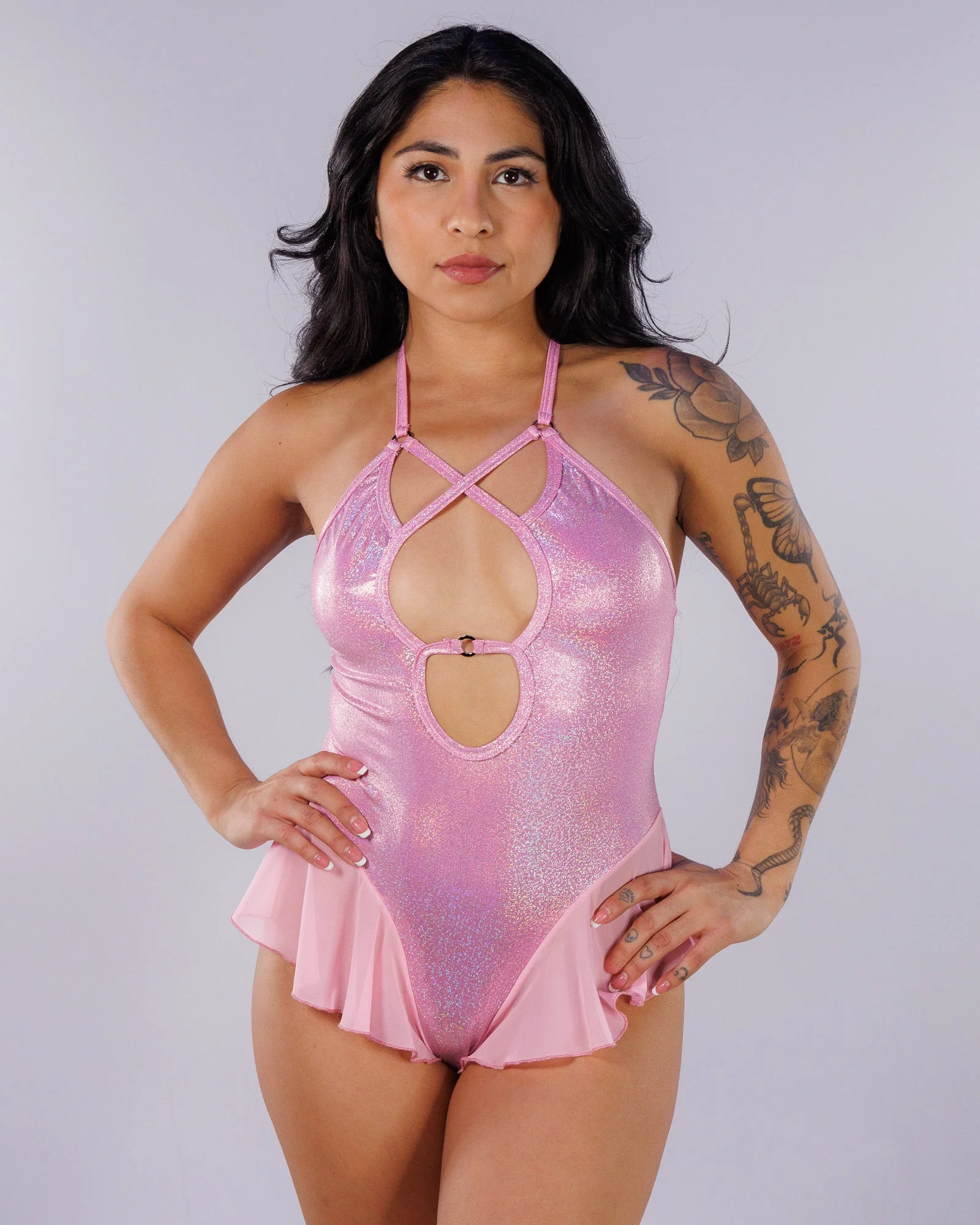 Pink Cosmic Shimmer Women's Halter Ballerina Bodysuit - Image 3