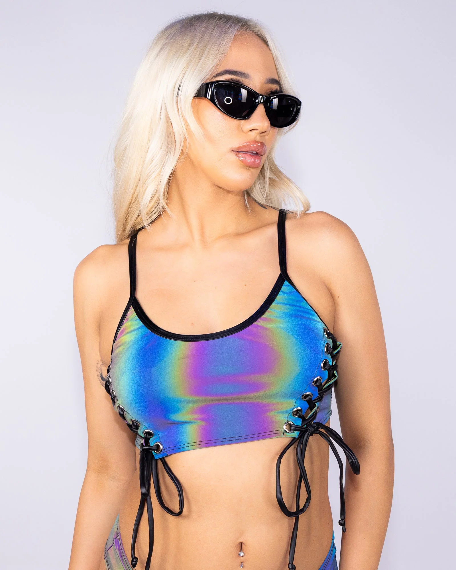 Rainbow Reflective Women's Lace-Up Crop Top - Image 4