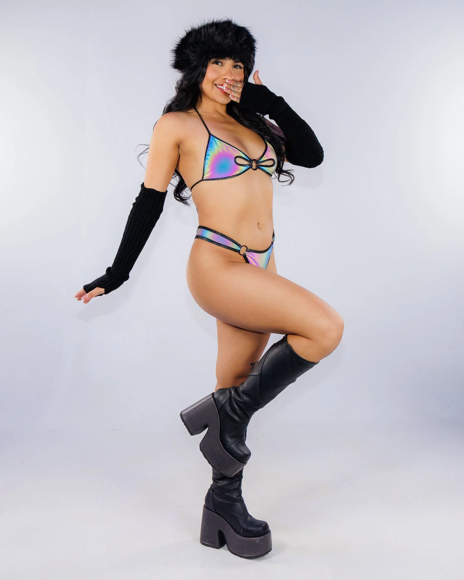 Rainbow Reflective Women's Ring Bikini Set - Image 7
