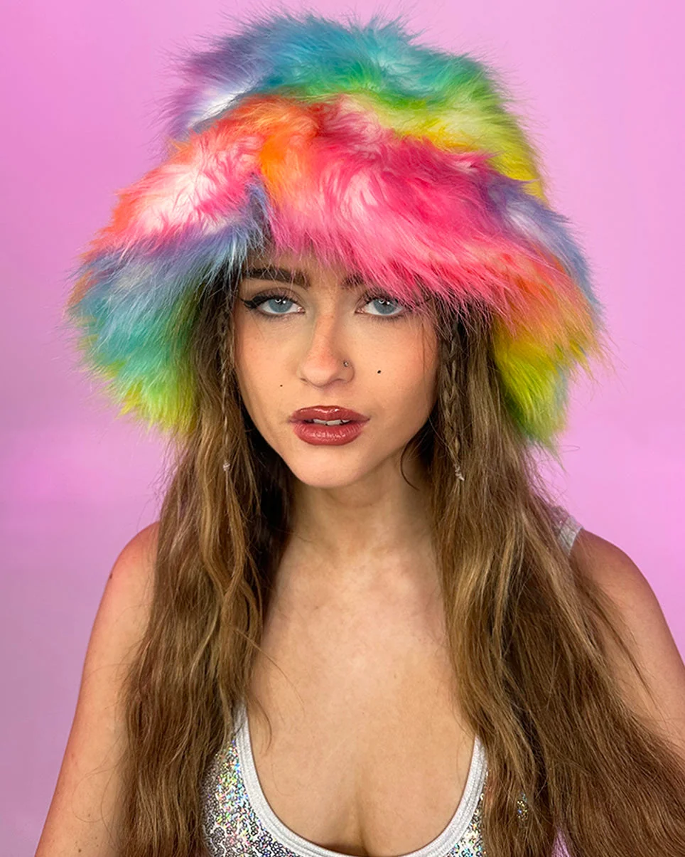 Rainbow Shock Fluffy Bucket Hat - Image 2