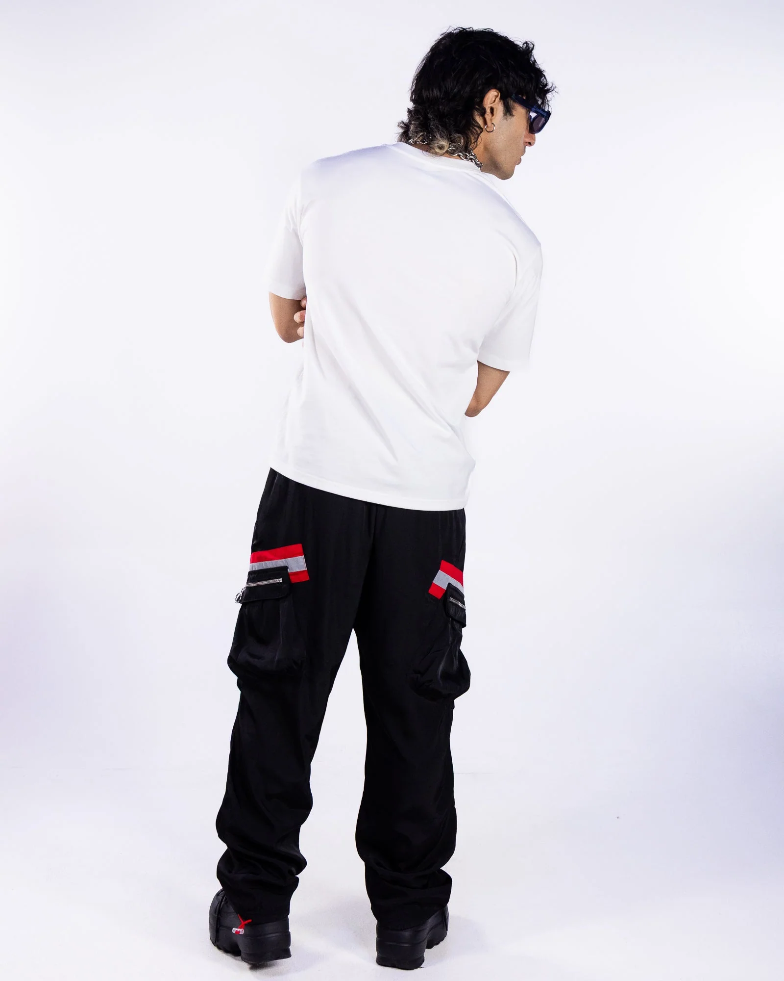 Reflective Tape Men's Black Utility Cargo Pants - Image 7