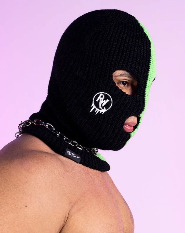 RW Black & Green Color Split Ski Mask - Image 2