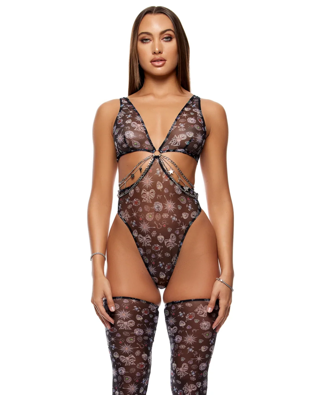 Sheer Charm Women's 2pc Mesh & Chains Bodysuit - Image 6