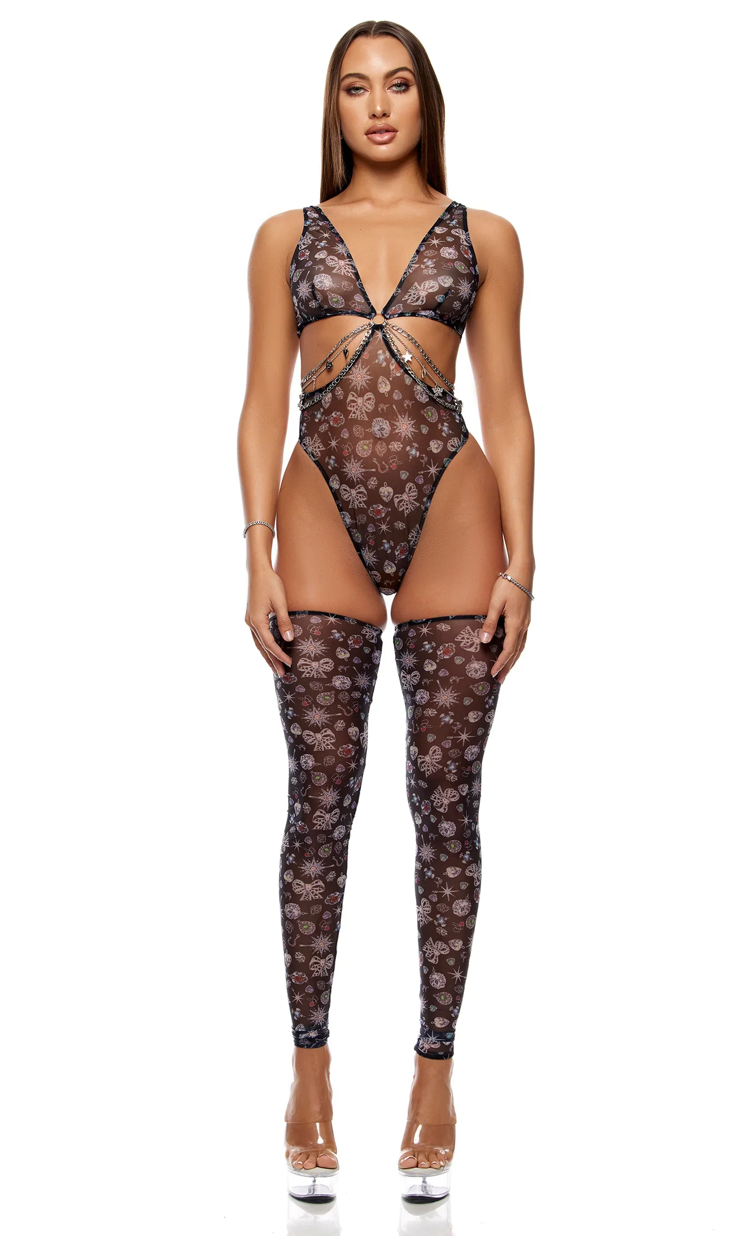 Sheer Charm Women's 2pc Mesh & Chains Bodysuit - Image 7