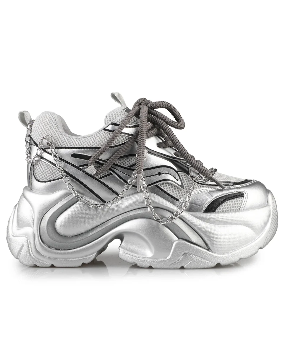 Silver Storm Women's Chain Wedge Sneakers - Image 5