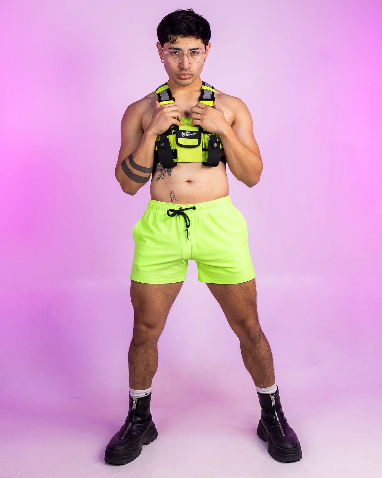 Solid Neon Green Drawstring Shorts - Image 5