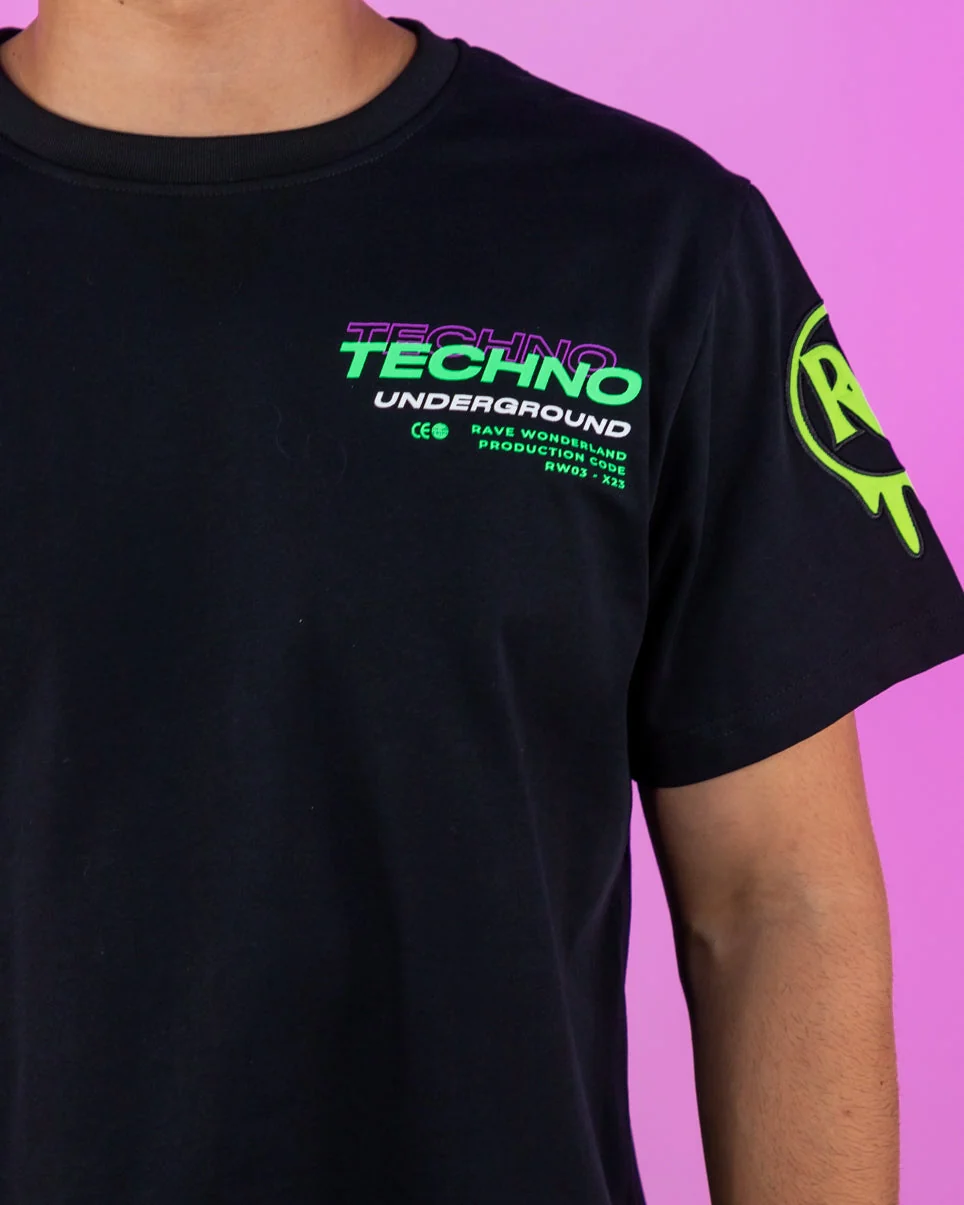 Techno Underground Retro Vibes Black T-Shirt - Image 2