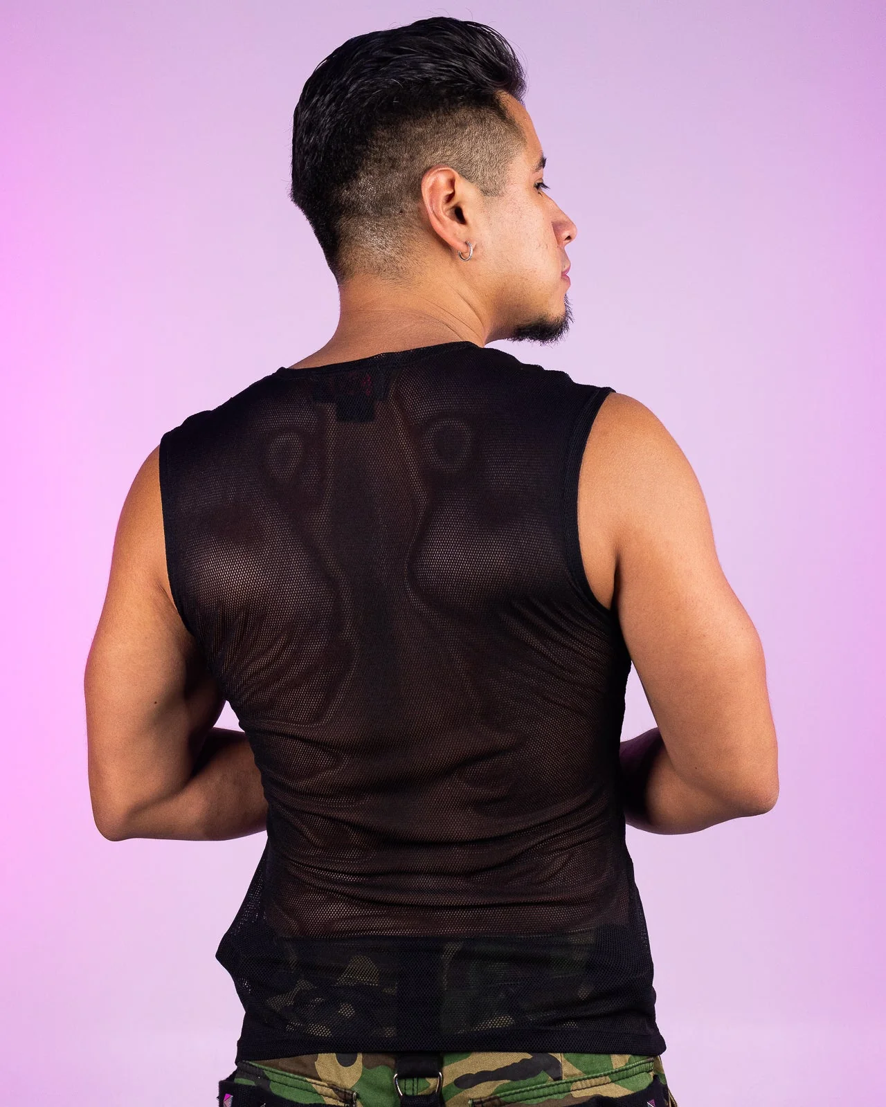 Tripp NYC Unisex Black Fishnet Muscle Tank - Image 4