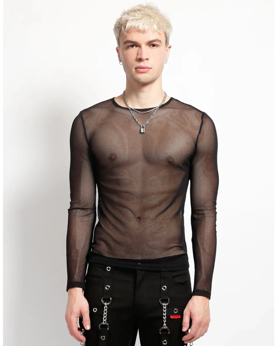 Tripp NYC Men's Black Long Sleeve Fishnet Top - Image 6