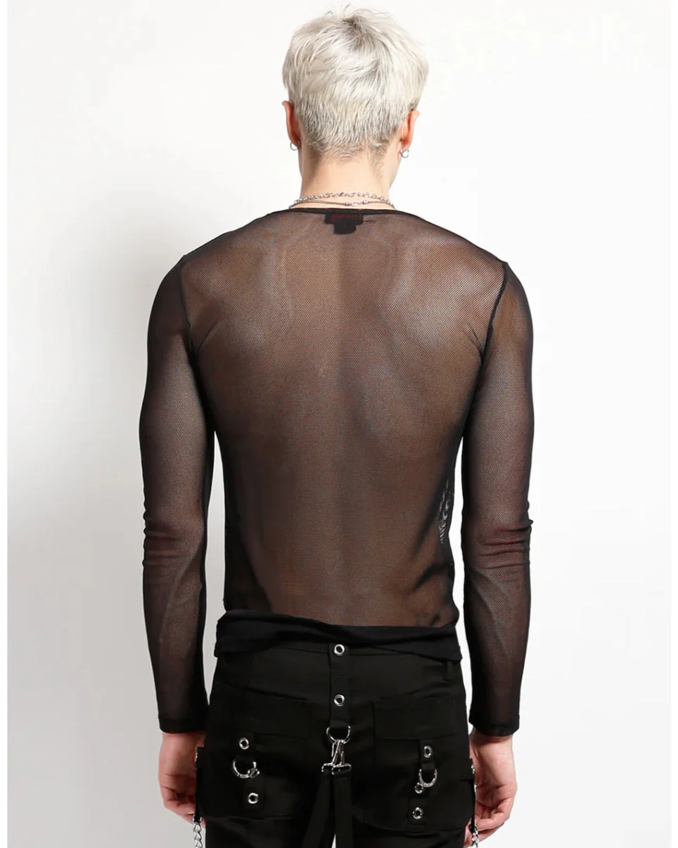 Tripp NYC Men's Black Long Sleeve Fishnet Top - Image 8