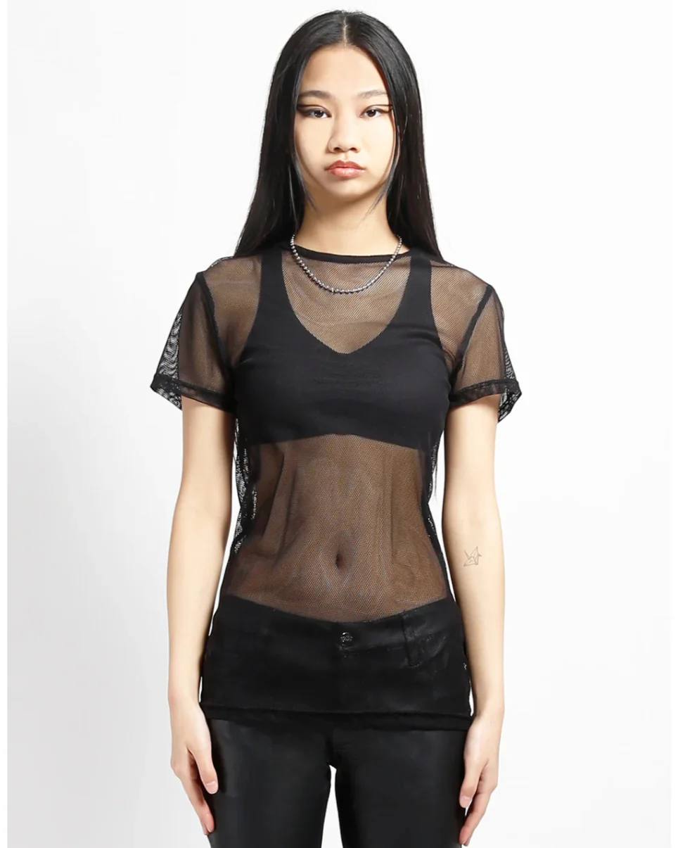 Tripp NYC Black Short Sleeve Fishnet Top - Image 5