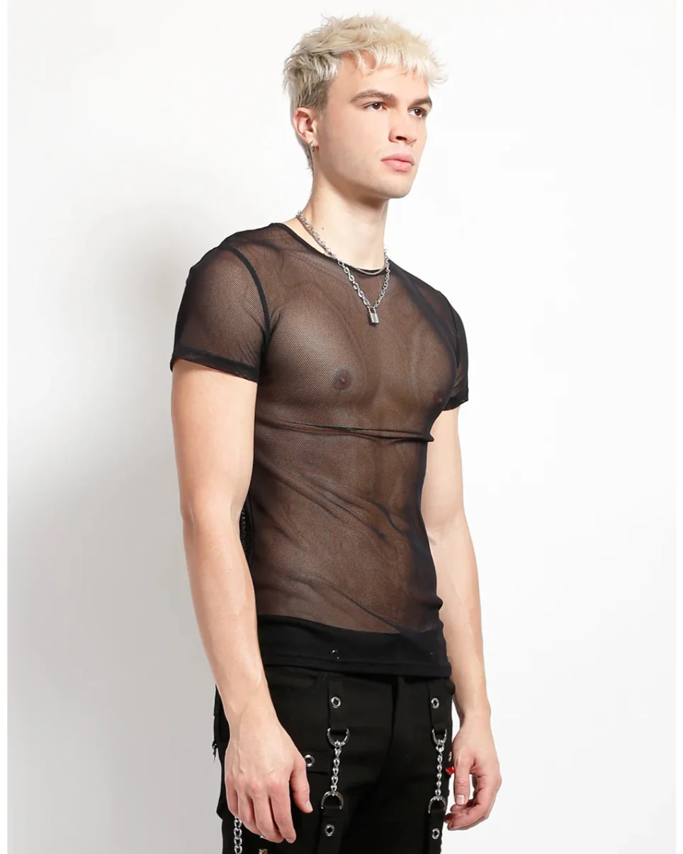Tripp NYC Black Short Sleeve Fishnet Top - Image 6