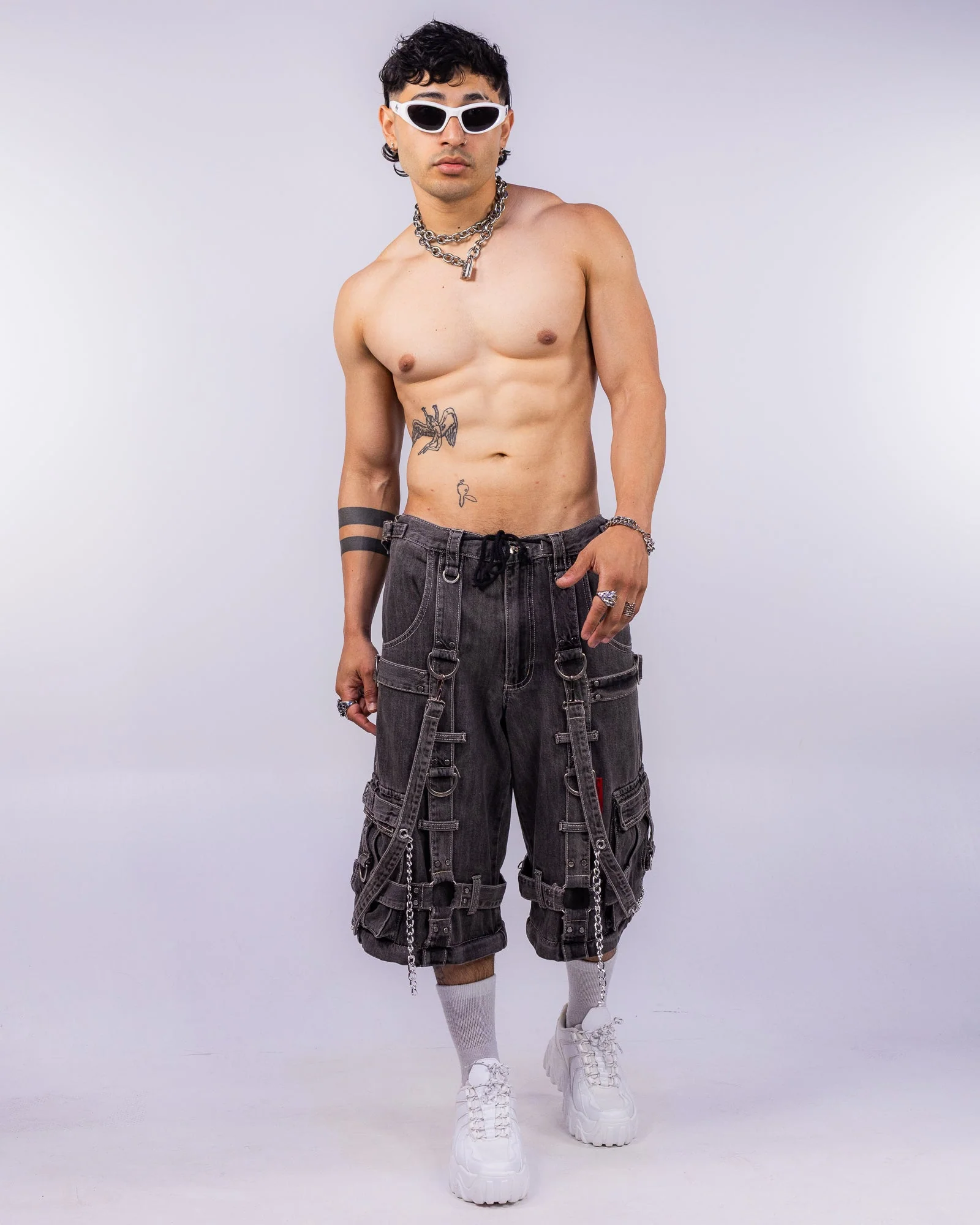 Tripp NYC Zip-Off Harness Dark Street Black Denim Unisex Pant - Image 2