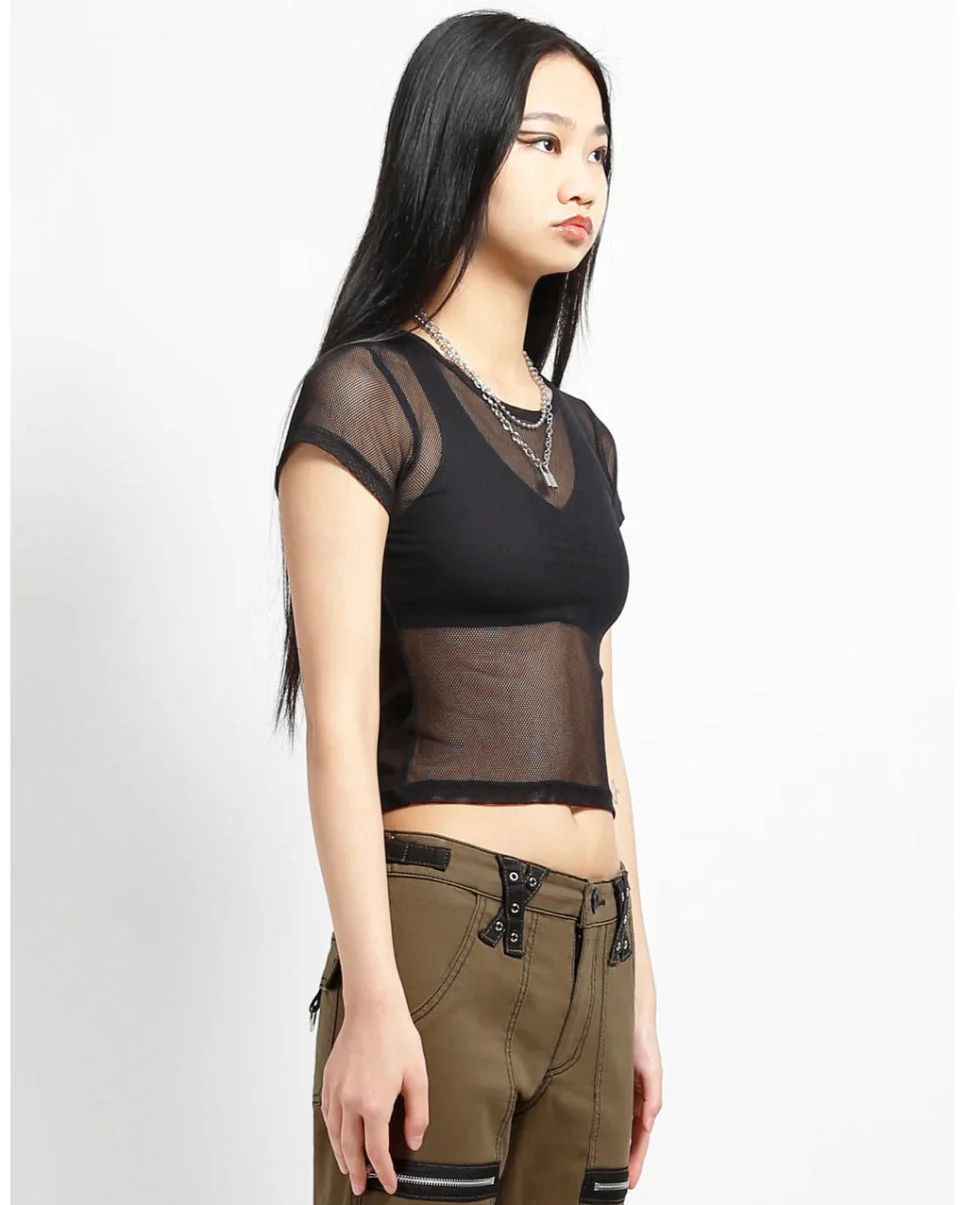 Tripp NYC Ladies Black Fishnet Baby Tee - Image 7