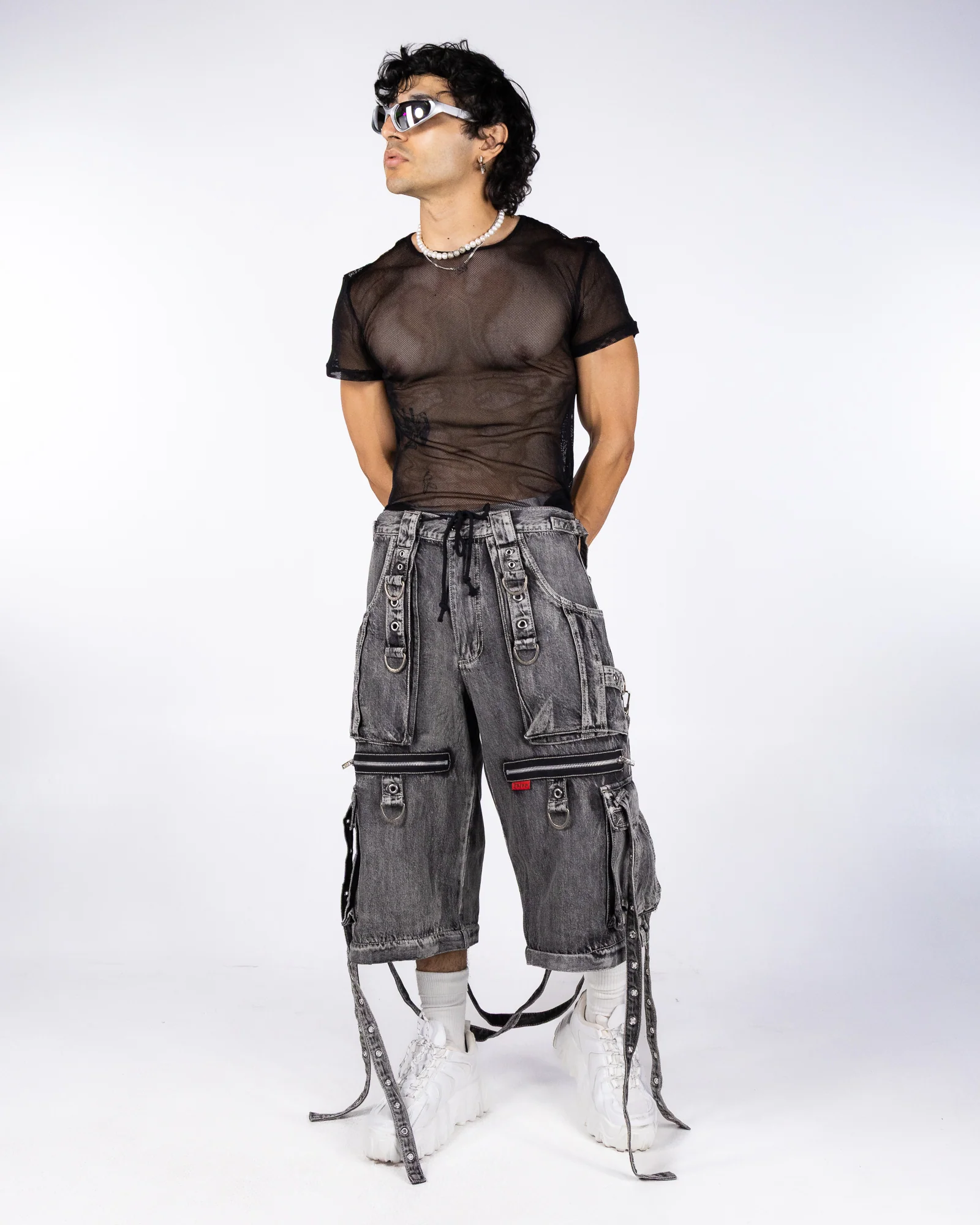 Tripp NYC Zip-Off X-Strap Black Fog Wash Denim Unisex Pant - Image 2