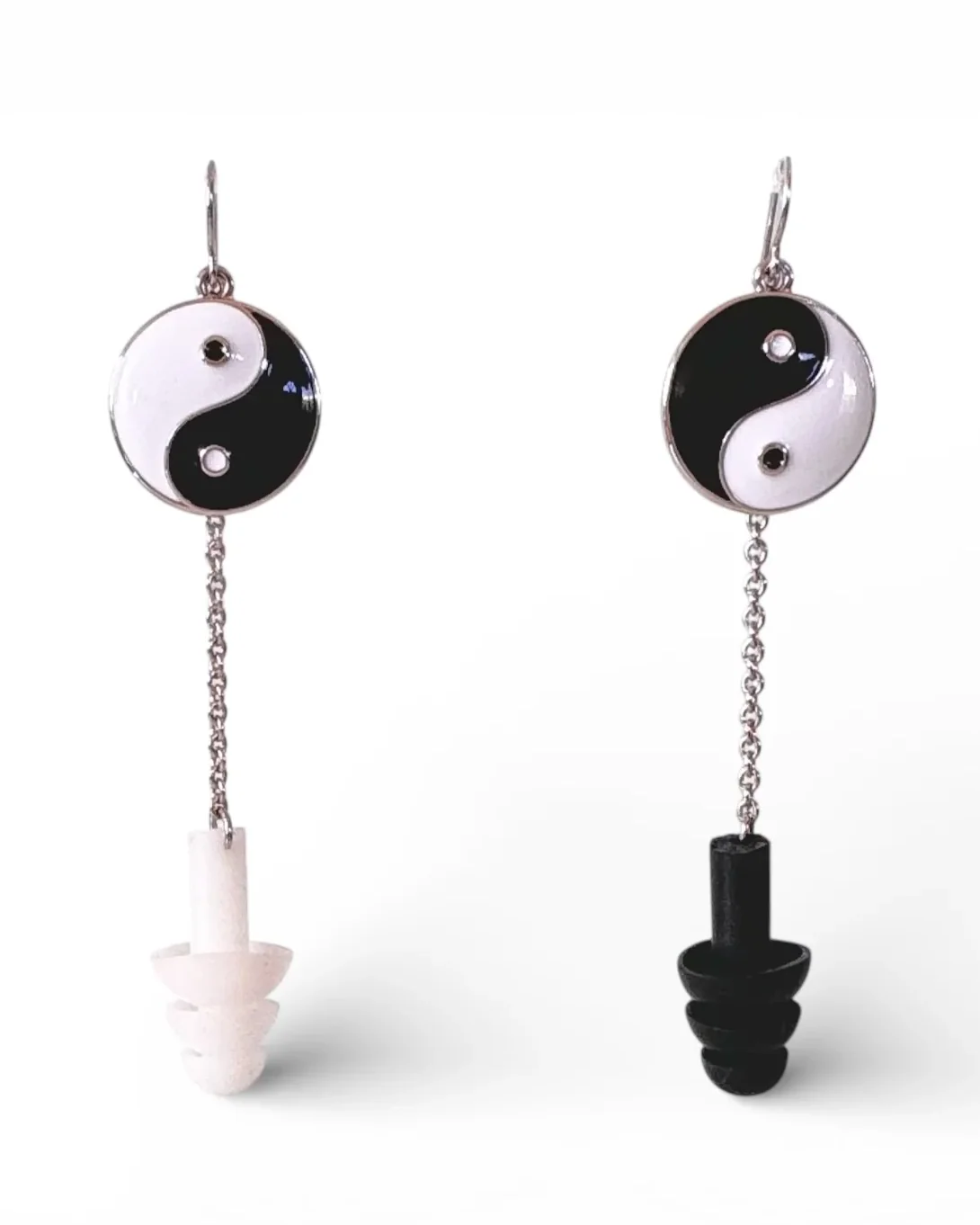 Yin & Yang Black & White Earplug Earrings - Image 3