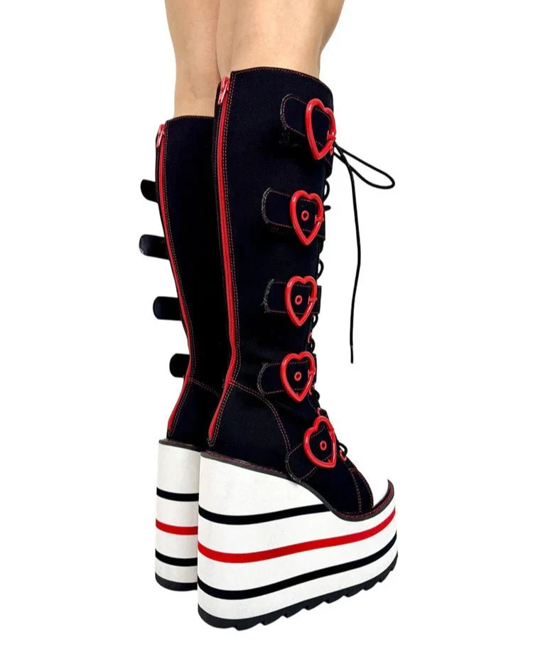 YRU Detention Hearts Black/Red Platform Boots - Image 7